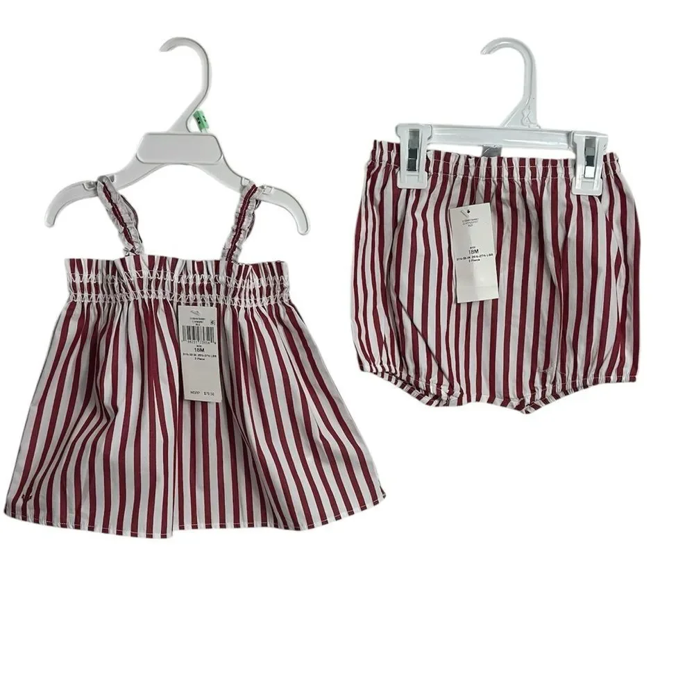 POLO Ralph Lauren Baby Girls Striped Cotton Poplin Top & Bloomer Set,Sz 18months